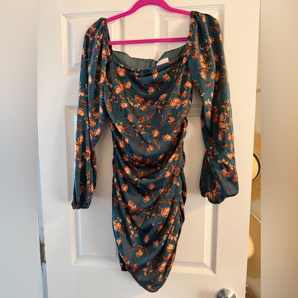 Pink Lily Floral Long Sleeve Satin Dress - Picture 2 of 4